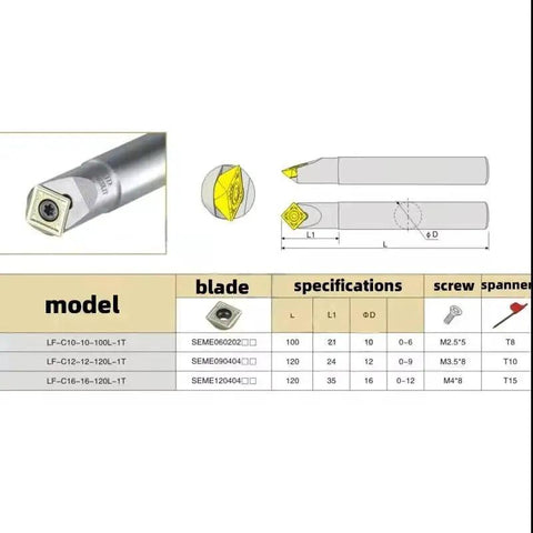 Diagram of 45 Degree Fixed Point Chamfering Tool For CNC Lathe Holder With White Body Carbide Blade, model specifications chart