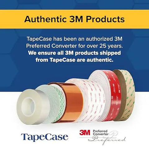 Assorted rolls of 3M tapes including VHB Heavy Duty Mounting Tape 5952 displayed by TapeCase, an authorized 3M converter for 25 years