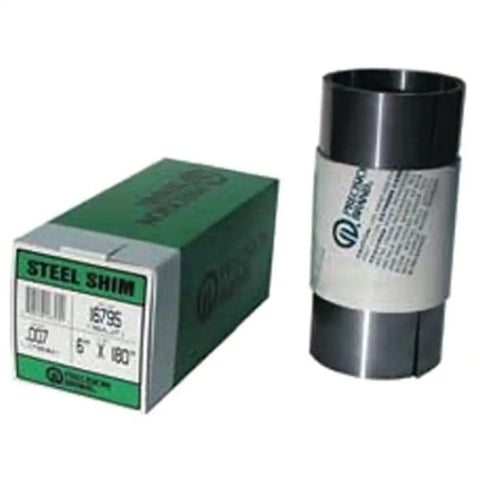 Cold Rolled Steel Shim Stock Roll 0.002 Inch Thick For Precision Fit And Alignment 1008 1010 Grade United States Made Model 16A2 By Precision Brand Stock with packaging, showing dimensions.