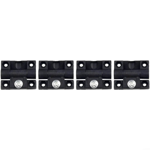 Set of four black plastic adjustable torque door hinges with pre-drilled holes for home installation