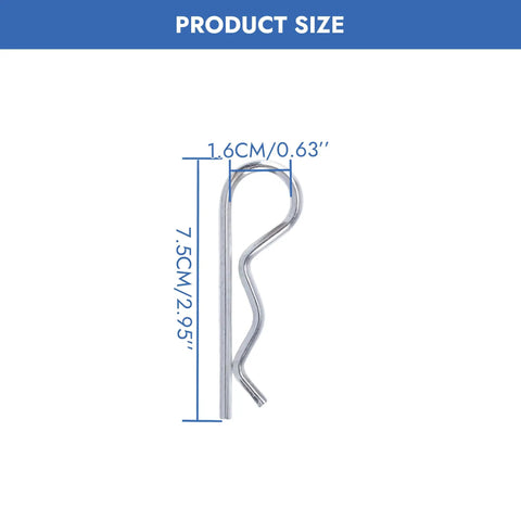 Dimensions of a 5/32 inch zinc plated spring steel hair pin clip from 10 Pack R Clips 5 32nd Inch Zinc Plated Spring Steel Hair Pin Clips Cotter Pins Hitch Pins For Farm Equipment Mower Trailer RC Toy Heavy Duty Quick Release Fasteners.