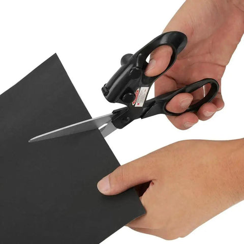 Pro Grade Laser Guided Sewing Scissors For Home Crafting And Gift Wrapping With Built In Laser Line For Precise Straight Cuts In Fabric And Paper Crafts Featuring An Upgraded Ergonomic Handle For Comfort And Control cutting black paper