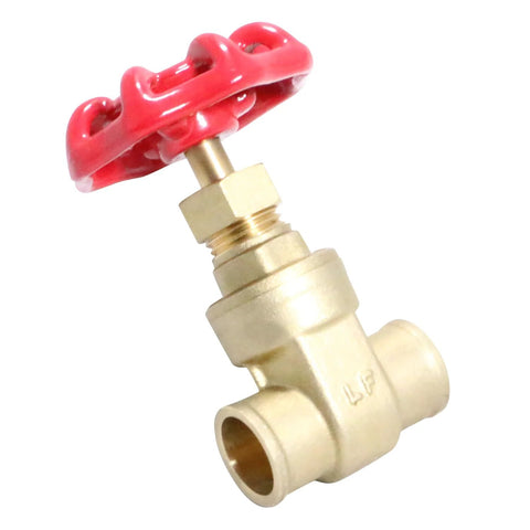 1/2 inch sweat gate valve with red handwheel, brass body for water, oil and gas (WOG)
