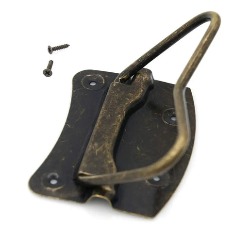 4 Pieces Vintage Style Lifting Handle Chest Pull With Distressed Antique Brass Finish close-up with mounting screws