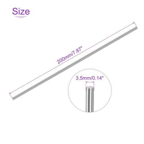 304 Stainless Steel Rods 200mm By 3.5mm, 5 Pack Lathe Bar Stock for DIY Model Builds, side view showing dimensions