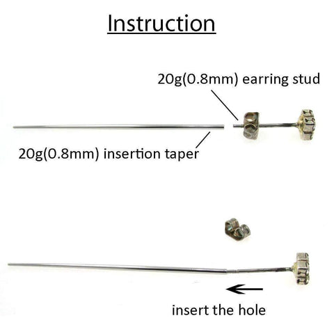 Diagram showing a 20G 0.8mm 316L Stainless Steel Calor Style Taper Insertion Pin for Ear and Nose Stretcher and earring stud.