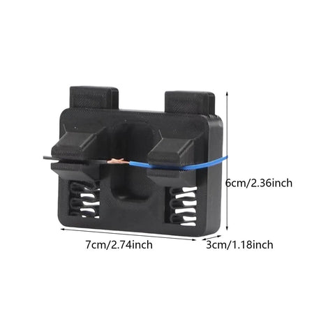 Nonslip Adjustable Soldering Aid Clamp Fixture holding wire, dimensions shown, 6cm x 7cm x 3cm, for precise electronics work.