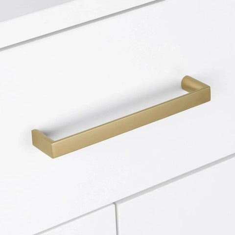 Ten Pack Five Inch Champagne Bronze Cabinet Pulls For Kitchen Cabinets Zinc Alloy Drawer Handles installed on white cabinet door