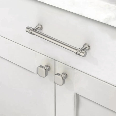 10 Pack 5 Inch Brushed Nickel Cabinet Pulls For Kitchen Cabinets And Cupboards Satin Nickel Drawer Handles 128mm installed on cabinet
