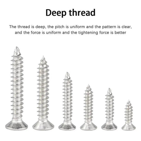 Close-up of heavy duty 304 stainless steel wood and metal screw kit with 450pcs self tapping Phillips countersunk flat head screws M3 M4 M5