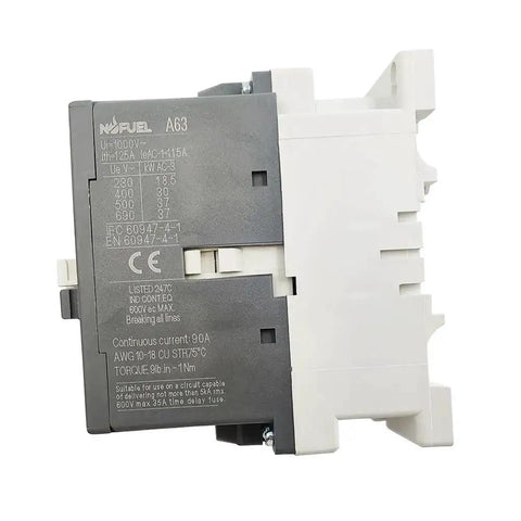 Beefy 63A 120V AC Contactor A63 30 11 1NO1NC Replacement for 3 Phase Systems, side view, compact design, NEMA IEC VDE standards