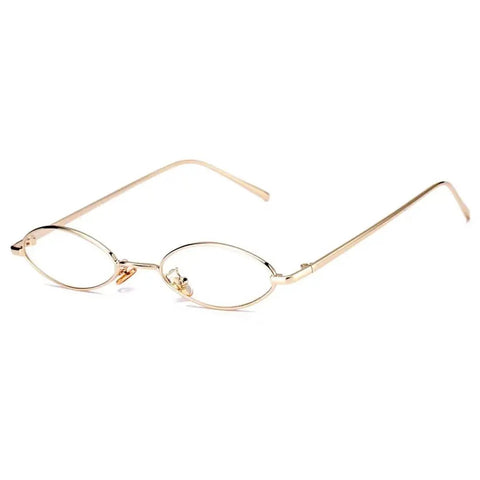 Vintage Oval Sunglasses For Men And Women Retro Metal Frame Sunglasses with Clear Lenses UV400 Protection on white background.