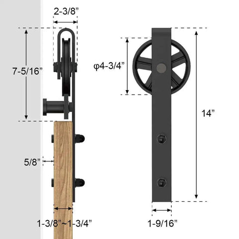 Heavy Duty Sliding Barn Door Hardware Kit For Wood Doors Double Track With Big Spoke Wheel Rollers Black Powder Coated Steel Anti Corrosion Finish Supports Up To 230 Lbs