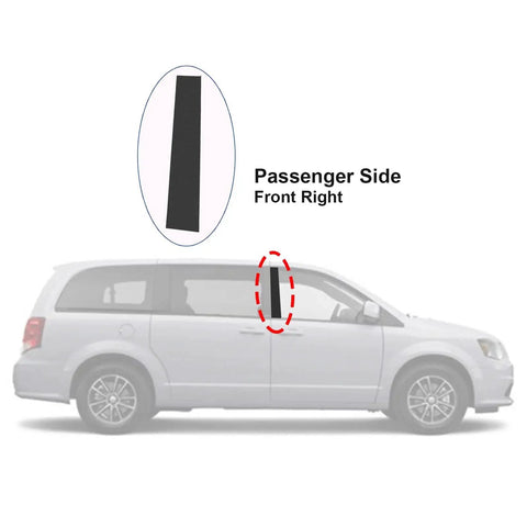 Diagram of Right B Pillar Outer Trim for 2008-2020 Dodge Grand Caravan Town Country Black, shown installed on minivan.