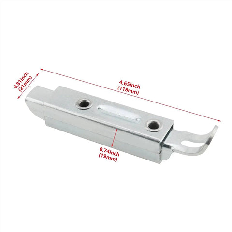 Silver Galvanised Iron Sliding Pin Buckle 118x21mm Automatic Telescopic Latch with size dimensions visible.