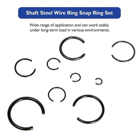 65Mn Spring Steel Snap Ring Set For Hole Sizes 4Mm Through 20Mm Round Wire Bearing Stop Rings Assortment Kit 180 Pcs Phosphated Finish For Tough Corrosion Resistant Fit Easy Axial Fixation Circlips displayed in various sizes.