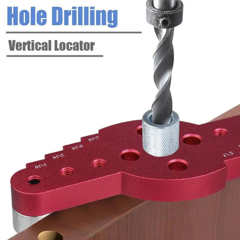 Premium Aluminum Pocket Hole Jig For Woodworking, 2 In One Doweling Locator with drill bit inserted, close-up view