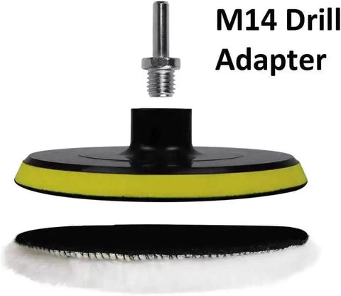 6 Inch Wool Polishing Pad Kit With Backer Pad And M14 Drill Adapter For Drill Buffers Includes Four Thick Wool Pads For Auto Detailing, Marine, And Home Polishing showing backer pad and adapter.
