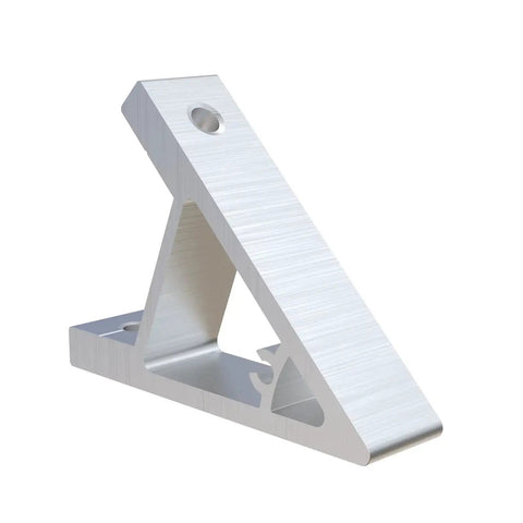 Four Piece 45 Degree And 135 Degree Corner Brackets For 2020 Aluminum Extrusion Profiles With Screws And T Slot Nuts Heavy Duty Right Angle Connectors Zinc Alloy Rustproof With High Abrasion Resistance Easy Assembly, single bracket side view.