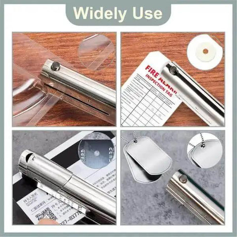Heavy Duty Hand Held Hole Punch Built Tough With All Metal Construction, 20 Sheet Capacity, 6mm Hole Diameter, various uses shown