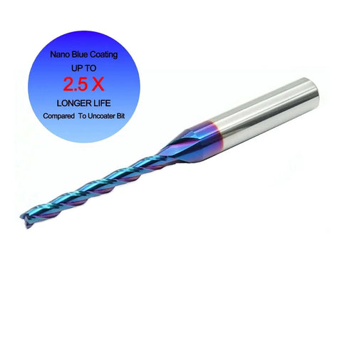 Extra Long Spiral CNC Router Bits Set, Cardibe End Mills, Two Pack, One Quarter Inch Shank, Nano Blue Coating