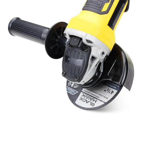 Angle grinder equipped with Four Point Five Inch Metal And Stainless Cut Off Wheels For Angle Grinders One Sixteenth Inch Thick Seven Eighths Inch Arbor Twenty Five Pack