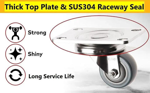 Heavy Duty 3 Inch SUS304 Stainless Steel Swivel Plate Caster With 250 Lbs Load Capacity showing thick plate and double raceway