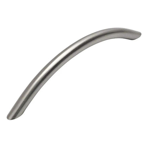 10 Pack Solid Steel Satin Nickel Arch Bow Cabinet Bar Pull 5 Inch Hole Centers, showcasing sleek design and satin nickel finish.