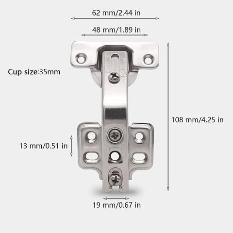 Two Pack 135 Degree Lazy Susan Concealed Cabinet Hinges For Corner Kitchen Cabinets Full Overlay Self Closing Hidden Door Hardware Durable Steel Replacement Hinges For Cupboards And Folded Doors front view with measurements