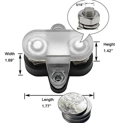 Bus Bar Terminal Block Power Stud Size 0.3125 Inch Battery Junction Post Distribution Block Insulated With Cover DC 48V 250A