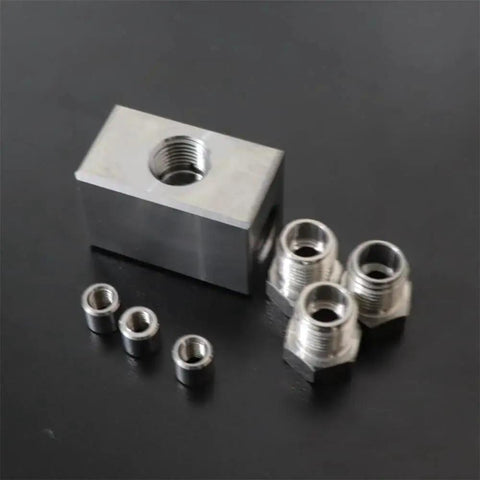Water Jet Cutting Tee Coupling for One Quarter Inch Line With Three Wire Connection Model 400012-1 Silver Finish