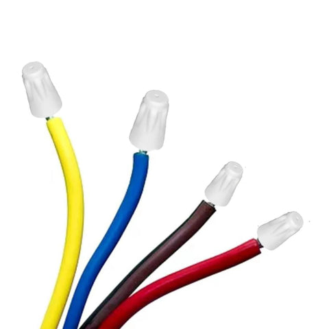 Ceramic connector set with twist caps on five colored wires (yellow, blue, black, maroon, red), 22-10 AWG high-temp