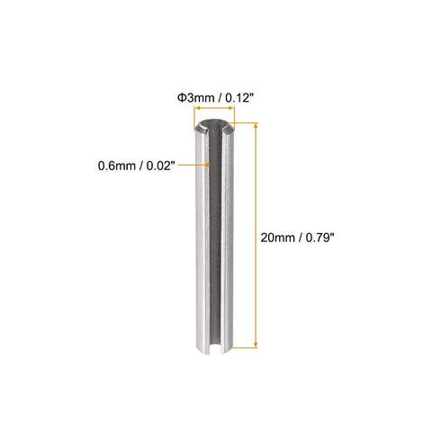 Slotted Spring Pin M3 X 20mm 304 Stainless Steel Split Roll Dowel Pin Plain Finish, Pack Of 50 for machinery positioning