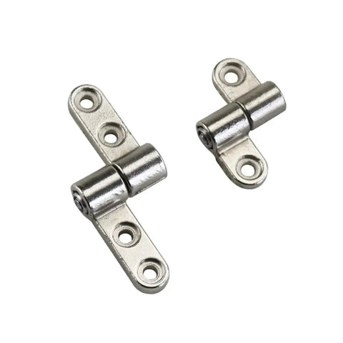 Two silver 360-degree flip damping hinge halves with mounting plates (left and right)
