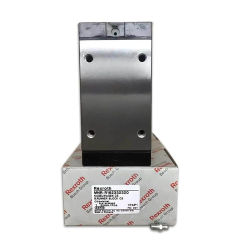 Front view of SLS Extended Ball Slider Block - Single Guide Slider Bearing Sealed linear slide unit R162332320 on packaging.