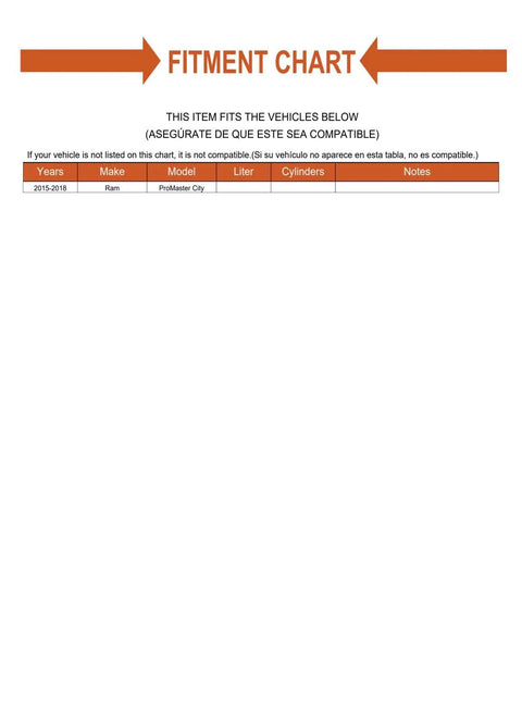 Fitment chart for Front Wheel Bearing Kit Replacement For 2015 2018 ProMaster City FWD
