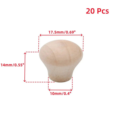 Unfinished Wood Cabinet Pull Knobs, 0.69 x 0.55 in, shown with dimensions, 20 pieces for furniture and doors, ready to paint or stain