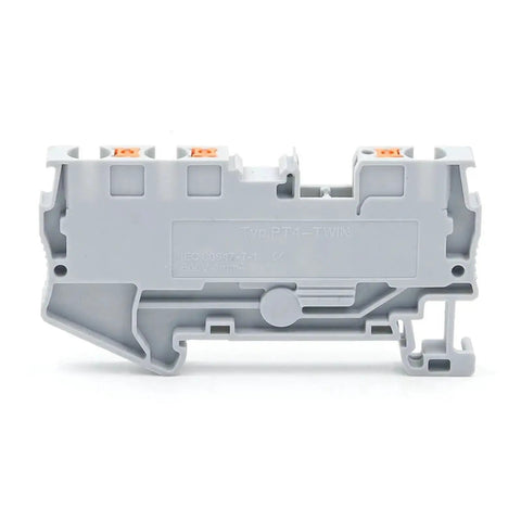 Side view of Ten Pack 4mm Square Dual Wire Terminal Block Kit With DIN Rail Mount Pro Grade Heavy Duty Spring Clamp