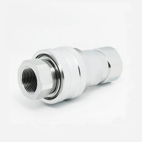 Chrome hydraulic quick-connect coupler, 1/4 in NPT, ISO 7241-B, knurled nut