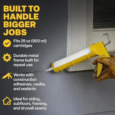 Worker using Contractor Grade Caulk Gun With 29 Oz Cartridge Capacity And Dripless Design For Minimal Mess on wall surface