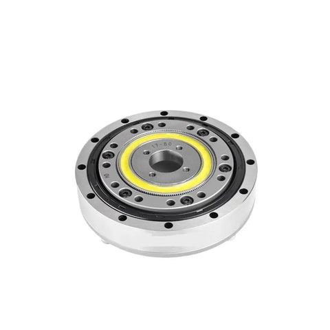 Front view of strain wave gears harmonic drive with magnetic encoder gear reducer for NEMA 34 servo, 50:1 ratio, for surgical robot precision.