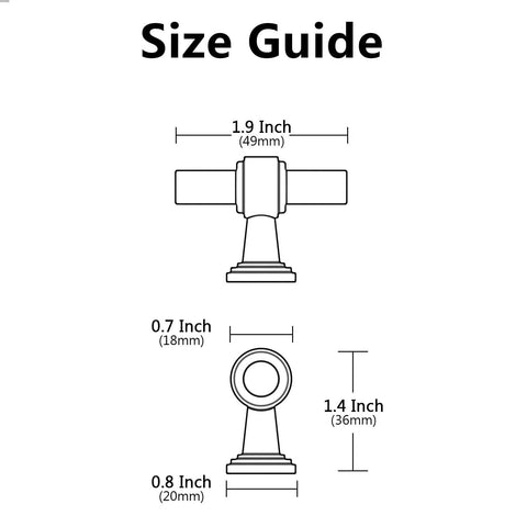 Size guide for Oil Rubbed Bronze Cabinet Knobs 1.9 Inch 49mm Solid Straight Bar Hardware 10 Pack For Cabinets And Drawers Durable Zinc Alloy Construction Easy Install Screws Included Ideal For Kitchen Cabinets Vanities Closets And Furniture AL3505ORB, showing knob dimensions.