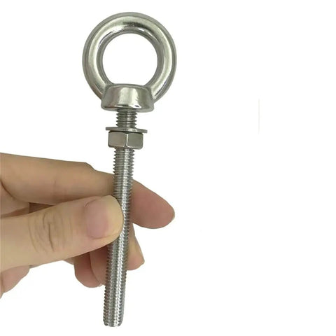 Heavy Duty Stainless Steel Eye Bolts 2 Pack M8 Shoulder Eyebolt Set With Washers And Nuts, 4.5 Inch Overall Length, 3.15 Inch Thread Length