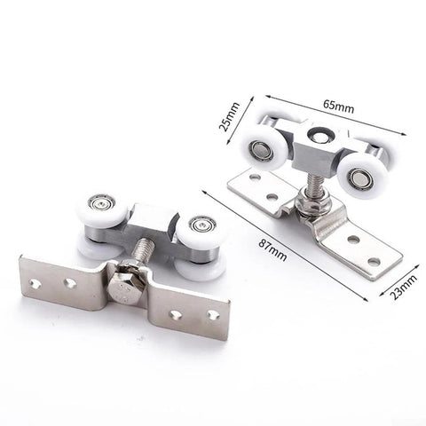 Slick Four Wheel Metal Sliding Track Pocket Door Roller Kit with Hanger Ball Bearing Pulleys, stainless steel close-up