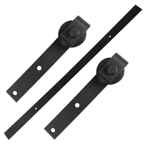 Heavy Duty Bypass Barn Door Hardware Kit for Cabinets and Closets, two foot track system, black aluminum rails and rollers