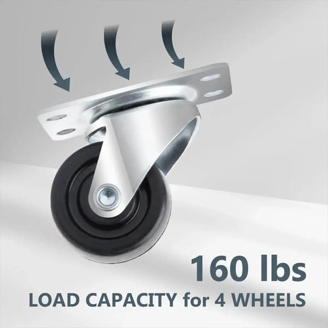 Close-up of a one and a half inch heavy duty swivel caster wheel with a 160 lb load capacity, showing rubber plate and swivel mechanism