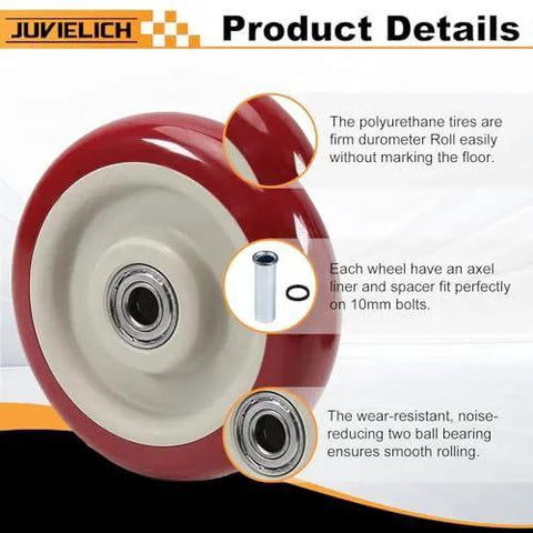 Four Inch PU Caster Wheels Set Four Pcs Wheel Only Heavy Duty Plate Caster Replacement with smooth rolling detail