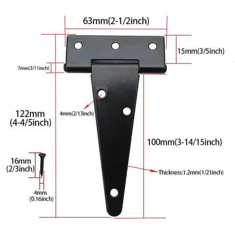 4 Inch T Strap Hinges Heavy Duty Tee Hinge Set For Wooden Fences Gates Barn Doors Yard Doors And Outdoor Gates with dimensions