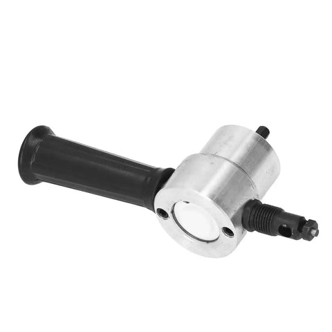 Electric Double Head Metal Sheet Nibbler Cutter for aluminum, stainless steel, copper and iron, close-up view.