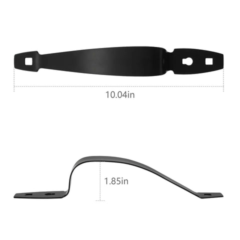 Side view of Beefy 10 Inch Barn Door Handle Set, Black Metal Gate Pulls For Wooden Fences And Sheds, showing length and height.